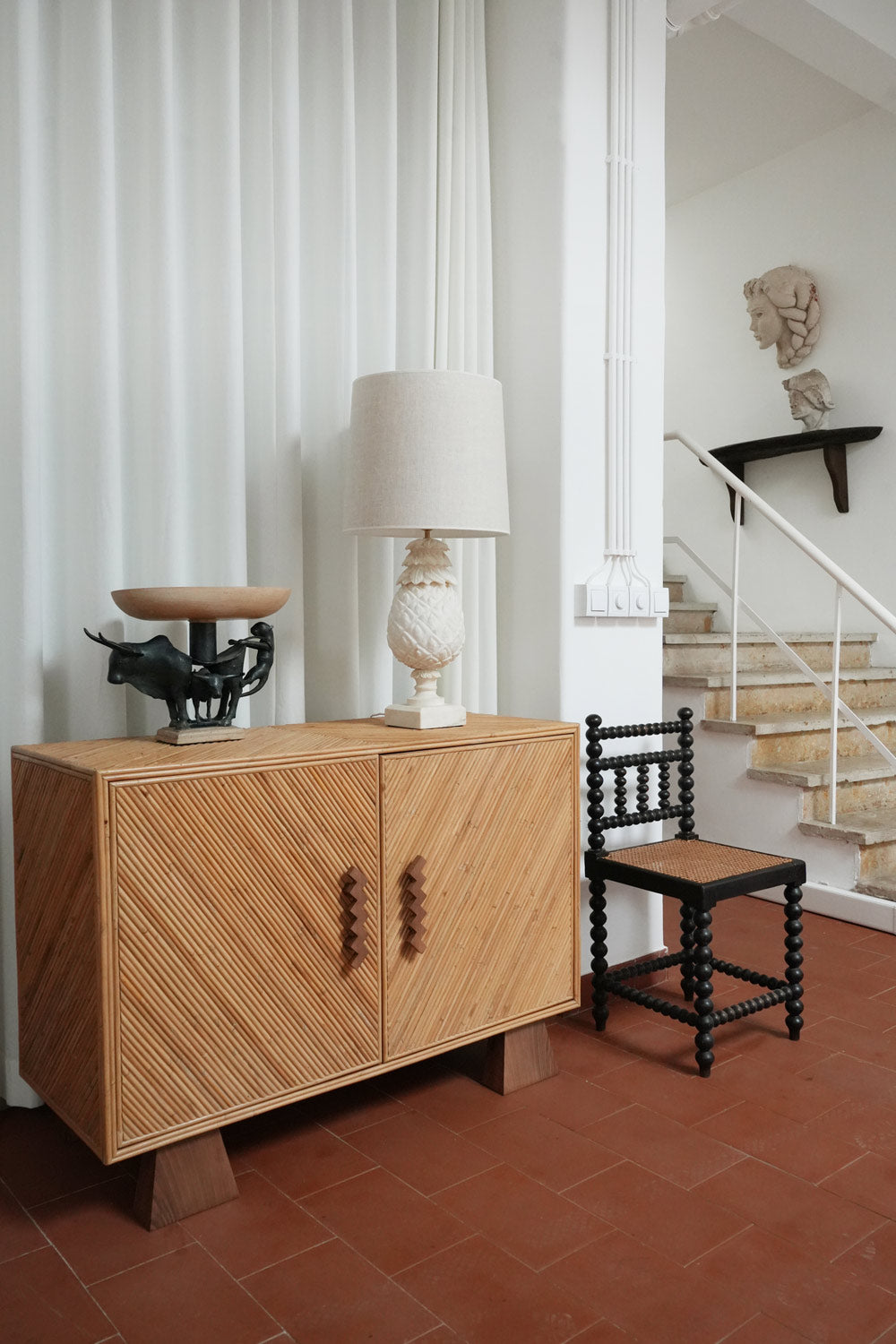 "Arrabida" 120cm rattan and walnut sideboard, Barracuda edition.