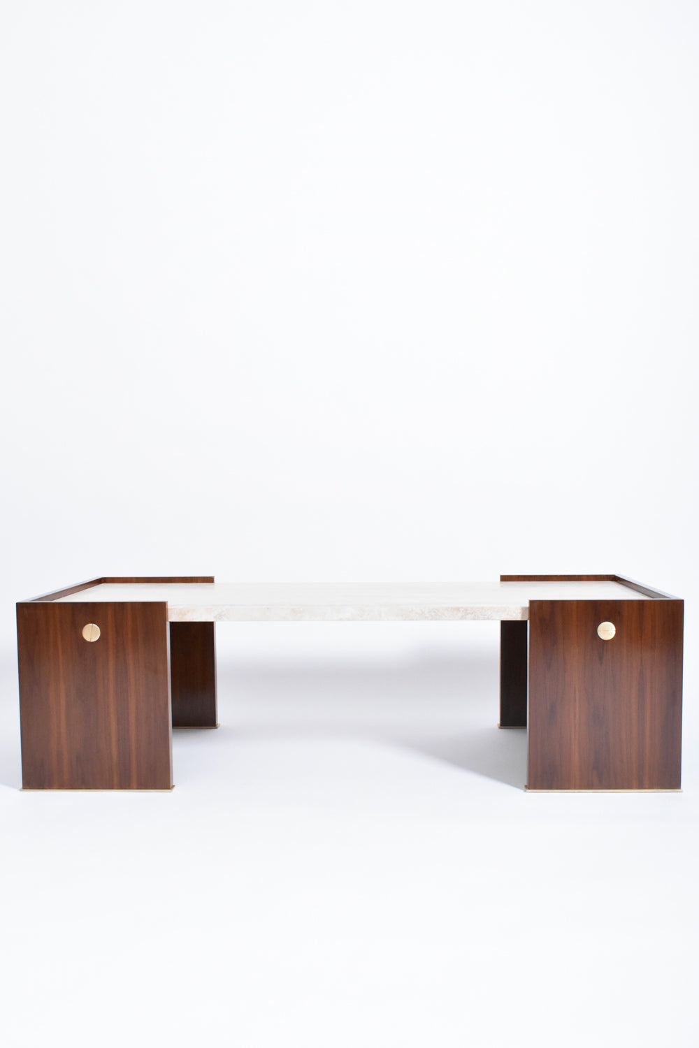 "Villandry" walnut and travertine coffee table, Barracuda Edition.