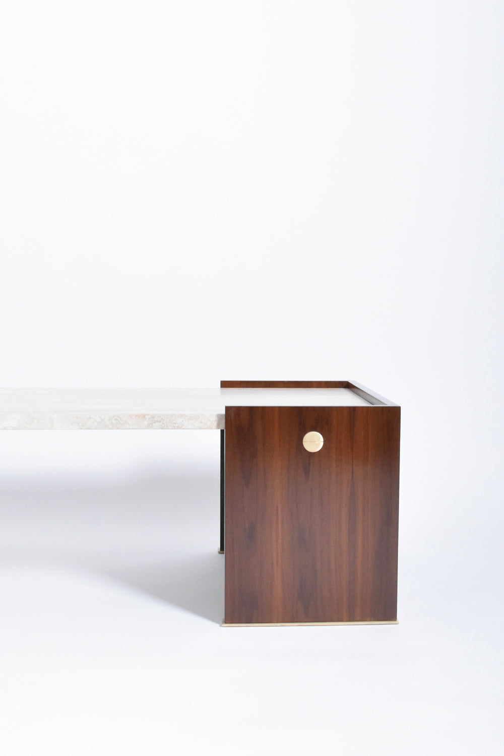 "Villandry" walnut and travertine coffee table, Barracuda Edition.