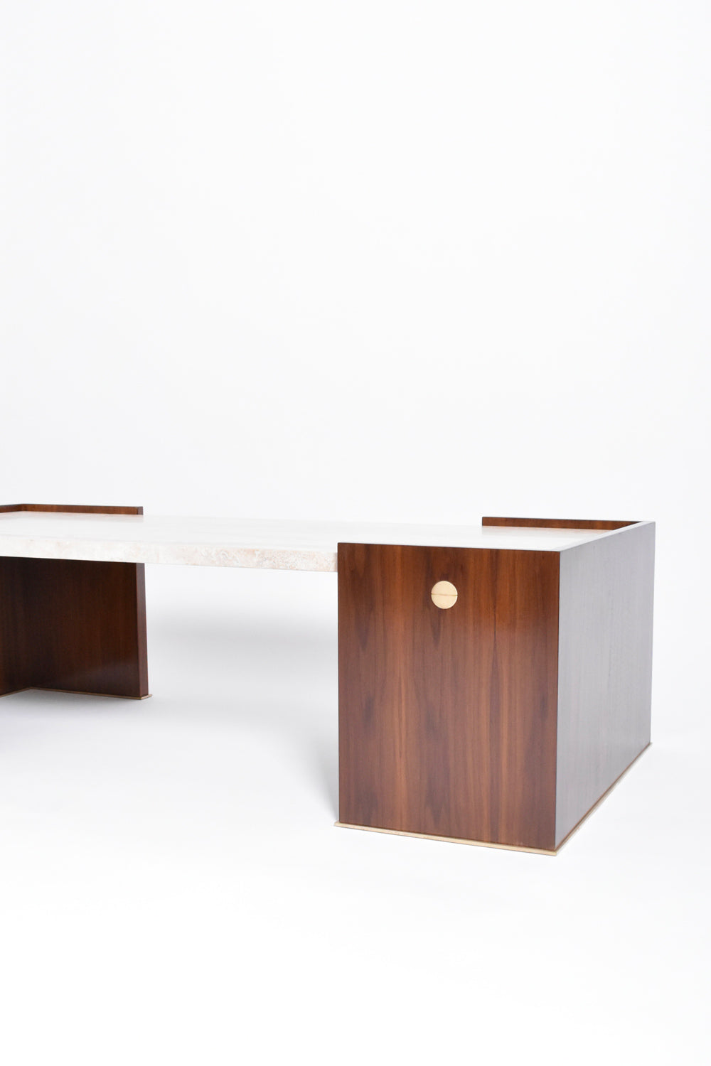 "Villandry" walnut and travertine coffee table, Barracuda Edition.