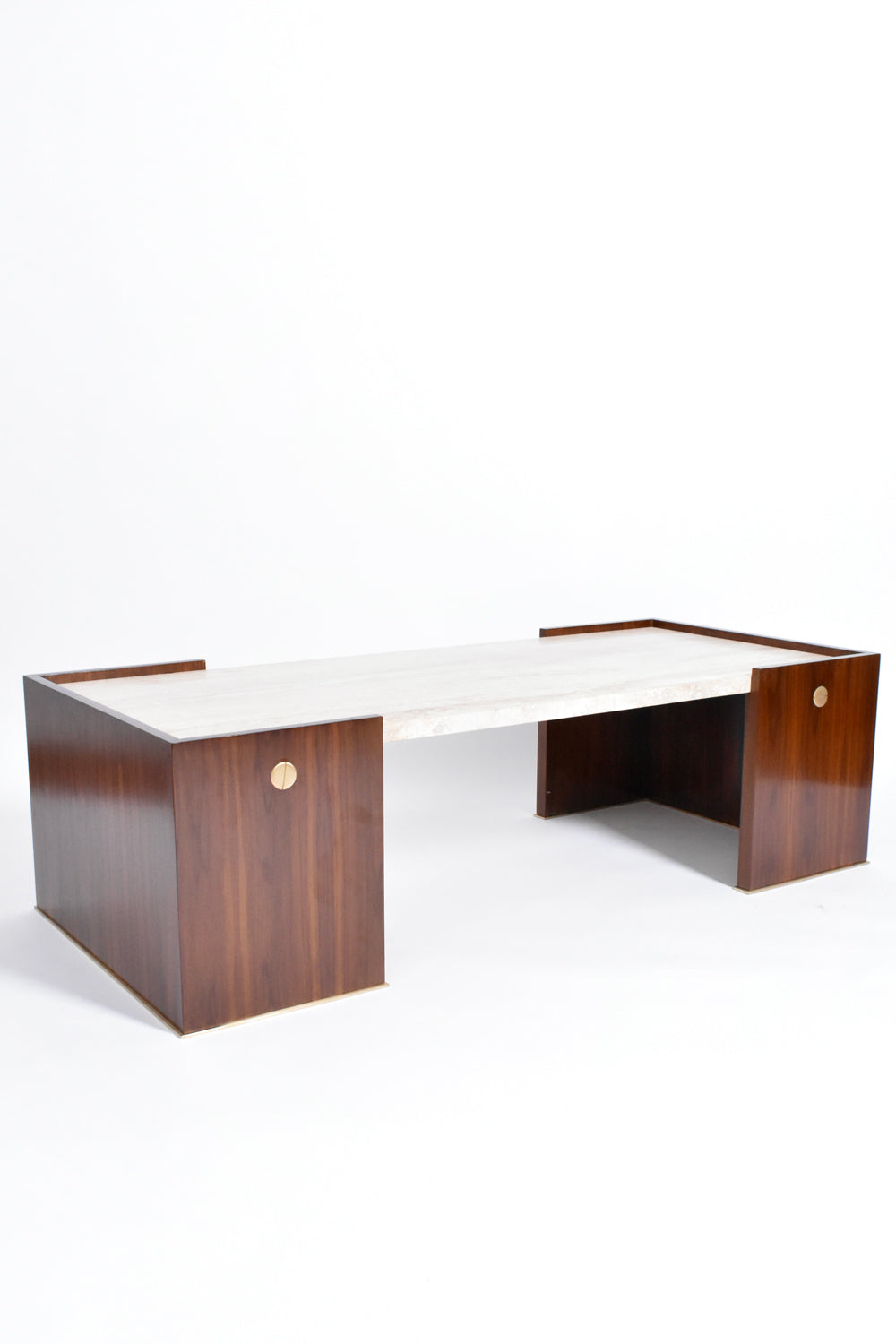 "Villandry" walnut and travertine coffee table, Barracuda Edition.