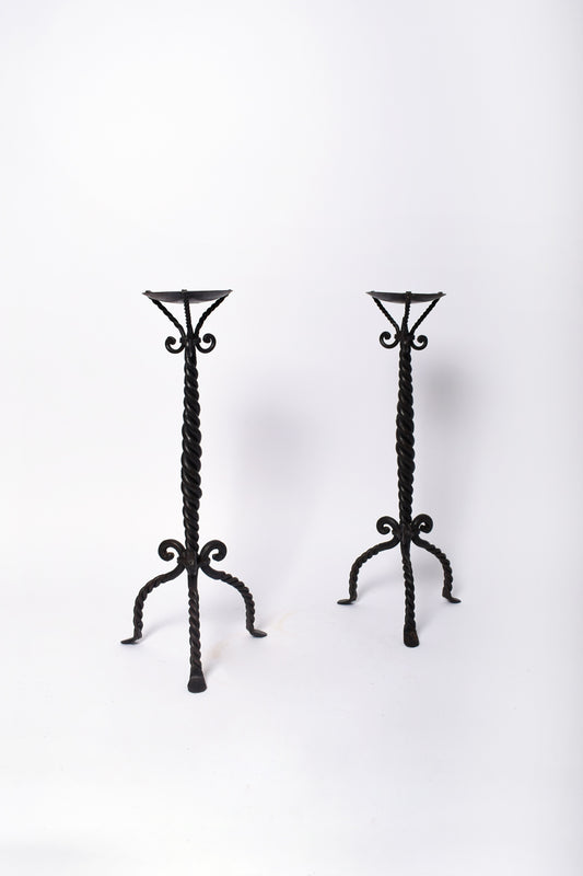 Pair of wrought iron candle holders, 1970s.