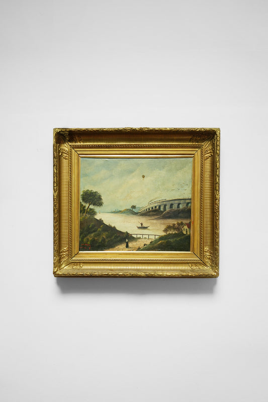 "Le pont de chemin de fer"painting, M. L. Daguerry 1888.