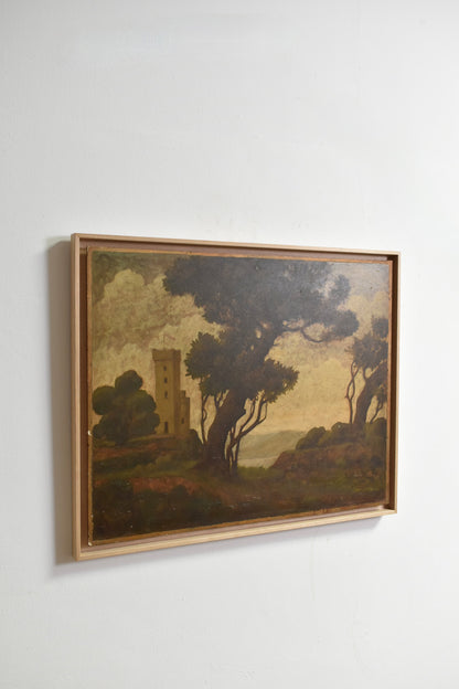 Landscape with ruins painting, 1960s.