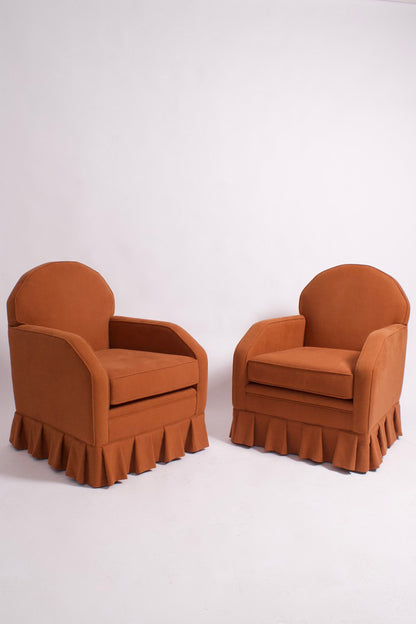 Pair of terracota color armchairs, 1940s.