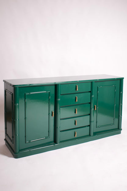 Faux bamboo green lacquered sideboard, 1970s.