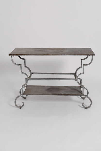 Forged iron patinated table console, 1940s.