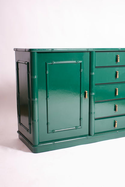 Faux bamboo green lacquered sideboard, 1970s.