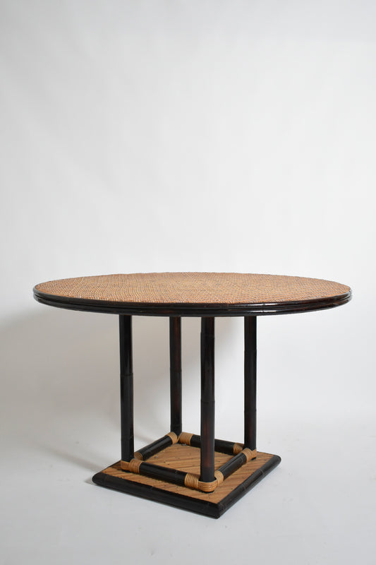 Bicolor round rattan dining table, 1970s.