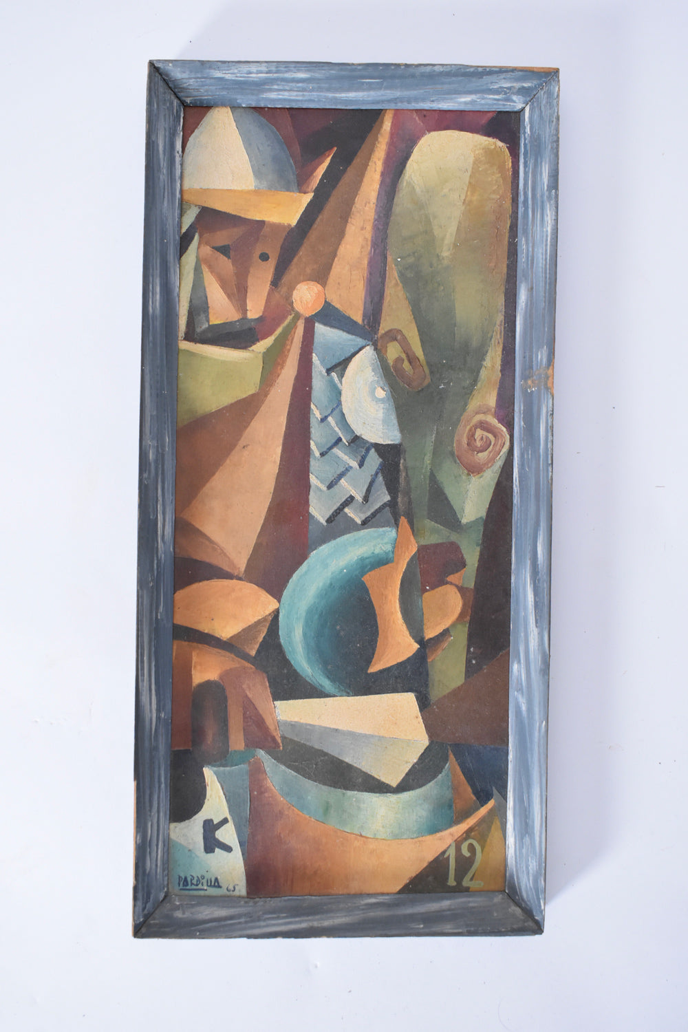 Pair of cubist oils on panels, 1960s.