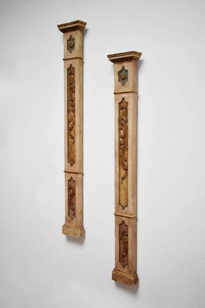 Pair of wooden painted columns, 19th c.