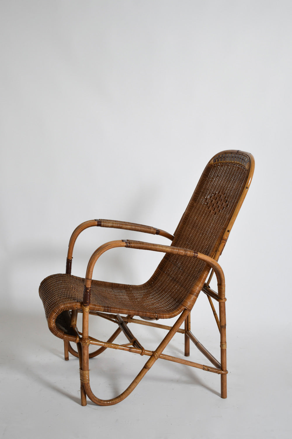 Rattan and wicker high back armchair, 1950s.