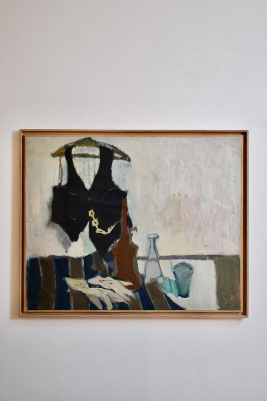 Still life oil on canvas by Jacques Loos, 1960s.