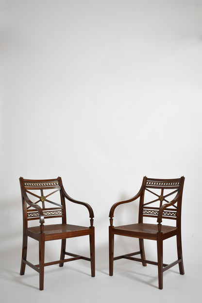 Pair of neoclassical mahogany and canning armchairs, XIXth c.