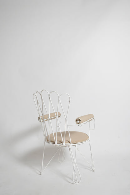 Pair of garden white wrought iron chairs, 1960s.