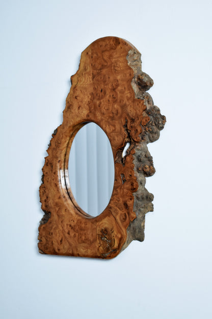 Medium brutalist burl mirror, 1970s.