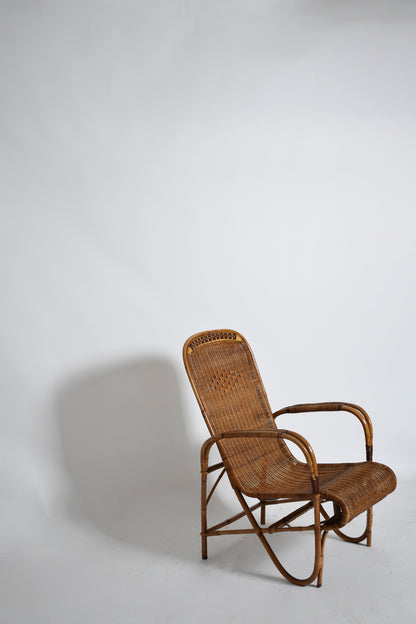 Rattan and wicker high back armchair, 1950s.