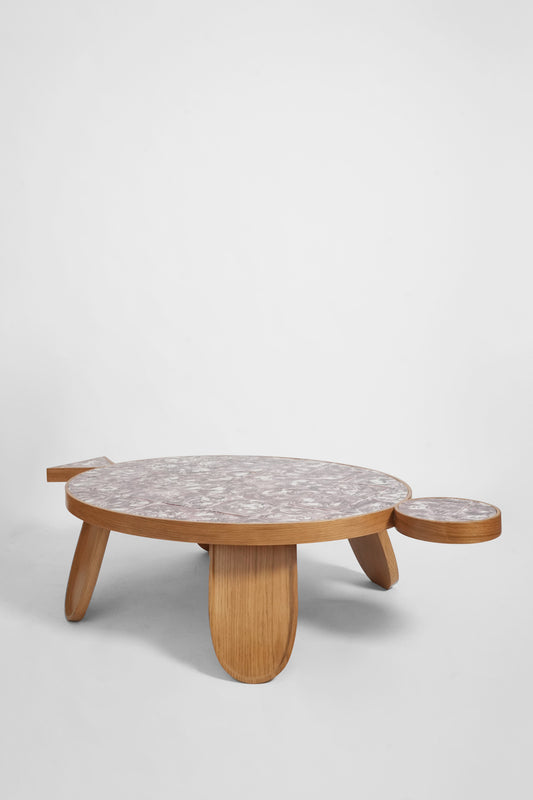 "Galapagos" oak and tiles coffee table, Barracuda edition.