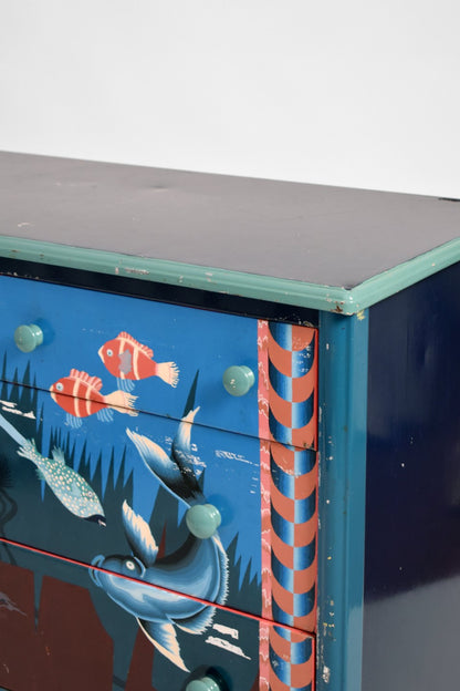 Painted sheet metal chest of drawers, 1960s.