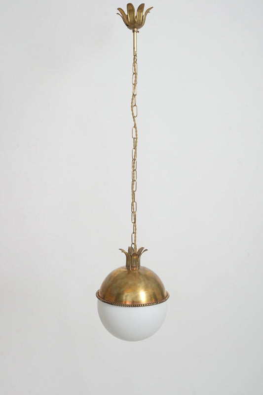 Pair of Granada brass and white opaline ceiling lamp, Barracuda edition.