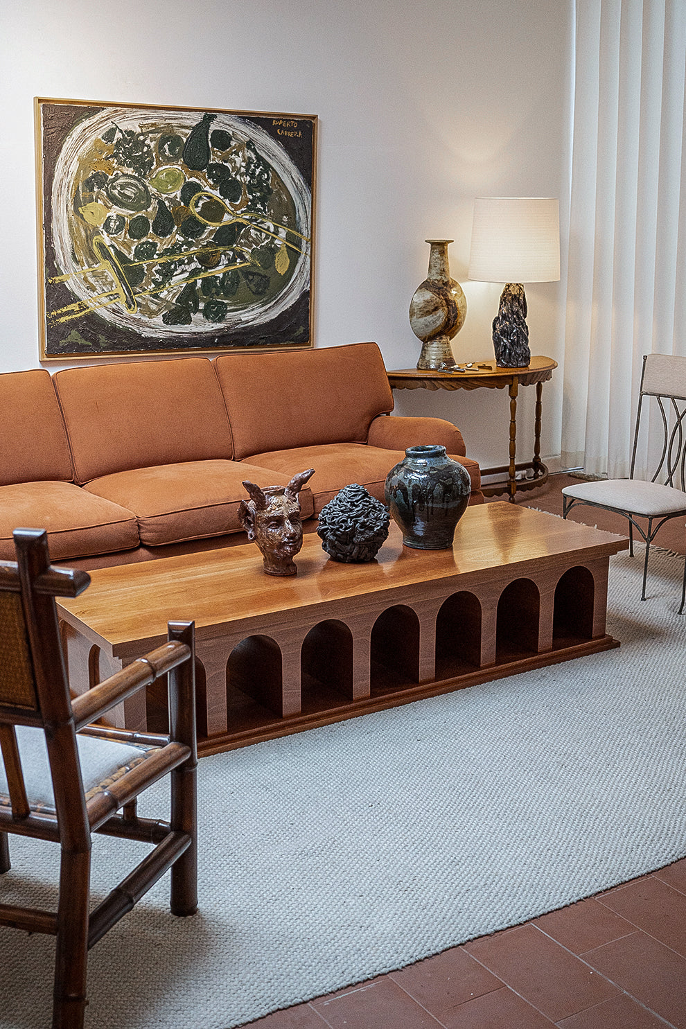 "Athens" mahogany rectangular coffee table, Barracuda edition.