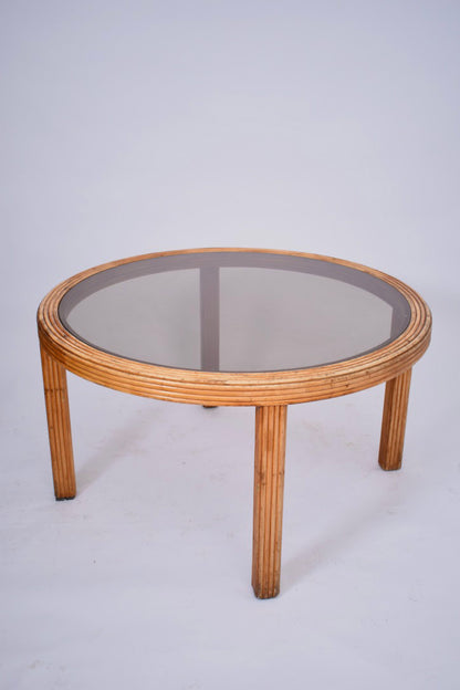 Rattan round dining table, 1970s.