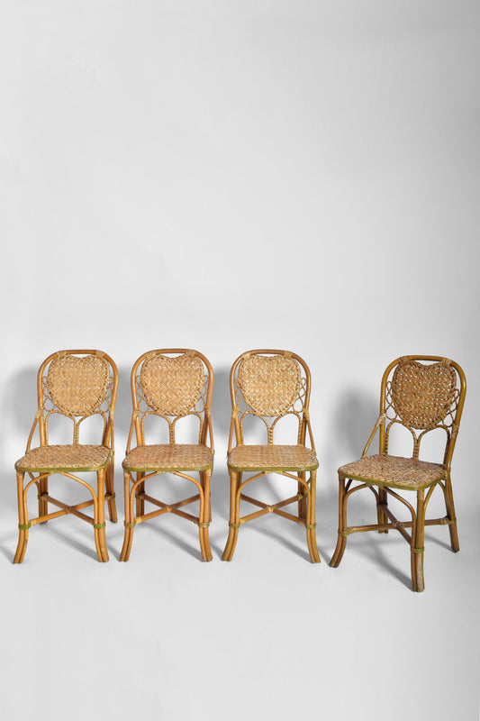 Set of four rattan chairs, 1970s.