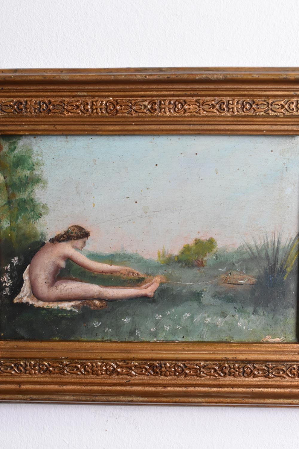 Nude bather symbolist painting, 1900s.