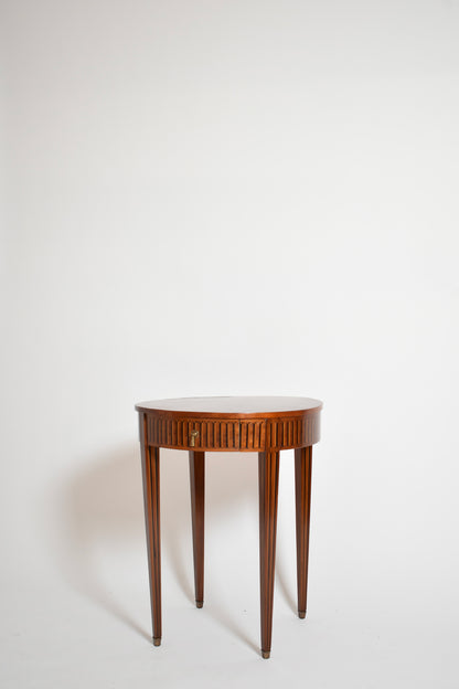 Round marquetry pedestal table, XIXth c.