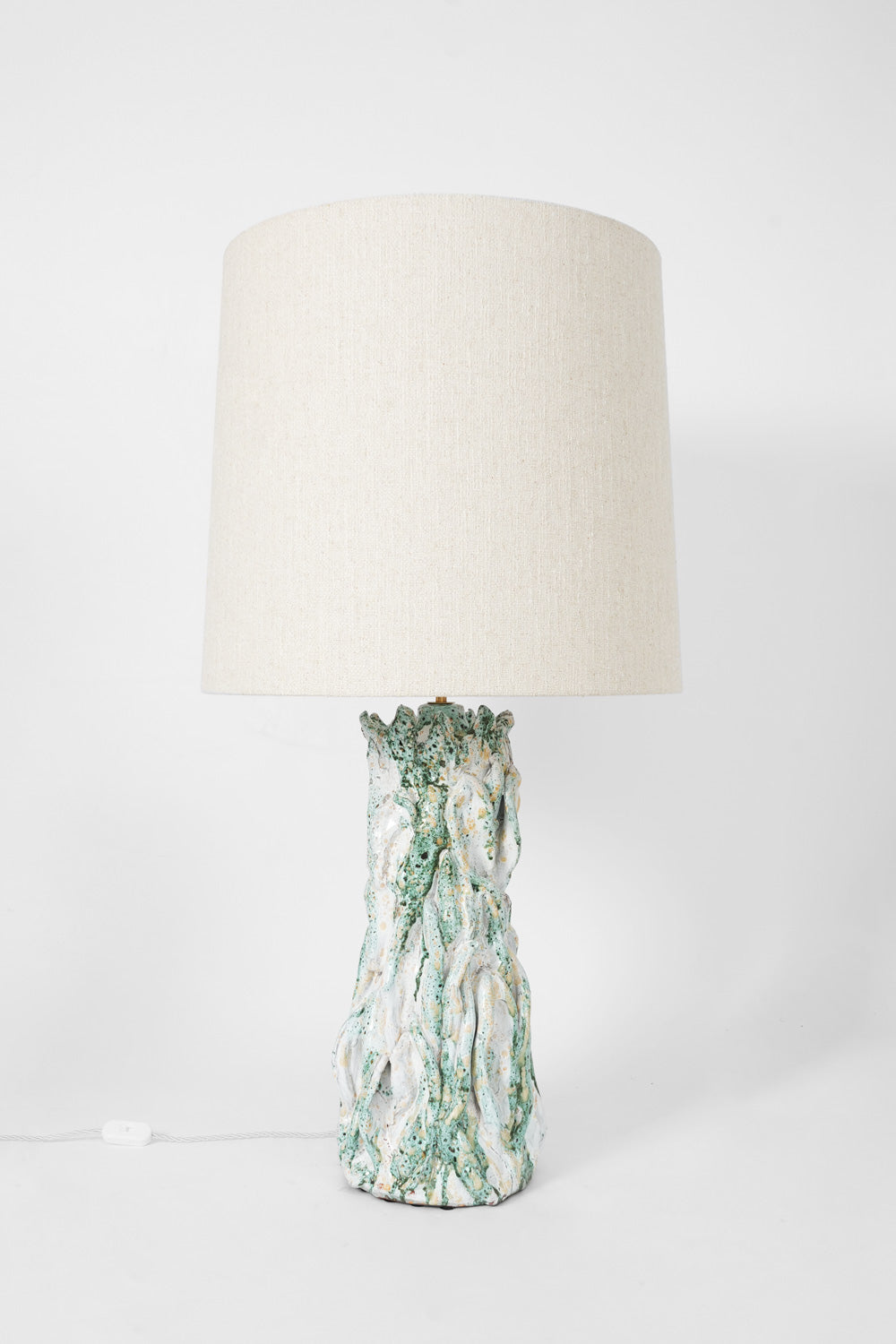 White turquoise and beige ceramic lamp. By Helder, 2024.