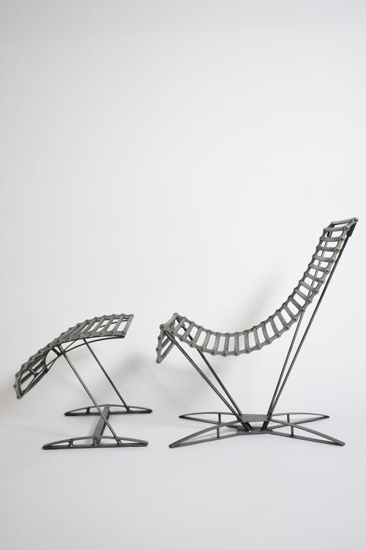 "Rocking Chaine" lounge chair and footrest by J-M Mouligne, 1990s.