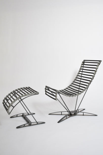 "Rocking Chaine" lounge chair and footrest by J-M Mouligne, 1990s.