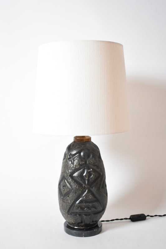 Africanist black ceramic lamp, 1960s.