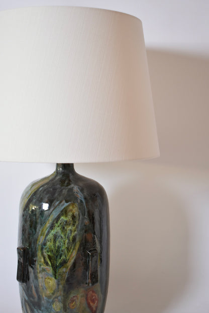 Important green, blue and yellow ceramic lamp Helder.