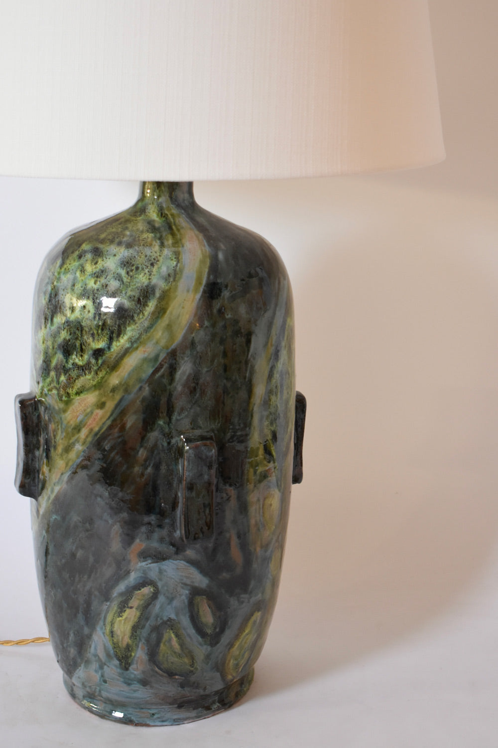 Important green, blue and yellow ceramic lamp Helder.