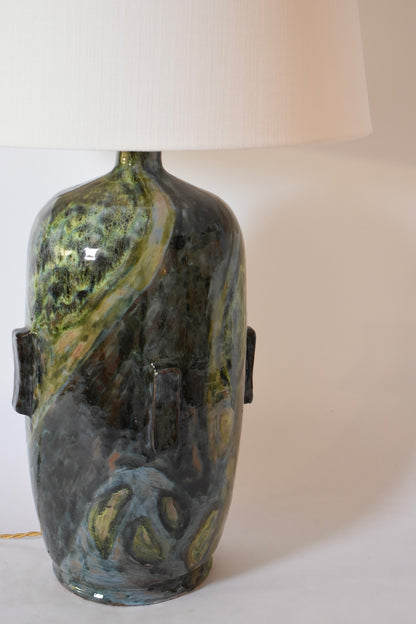 Important green, blue and yellow ceramic lamp Helder.