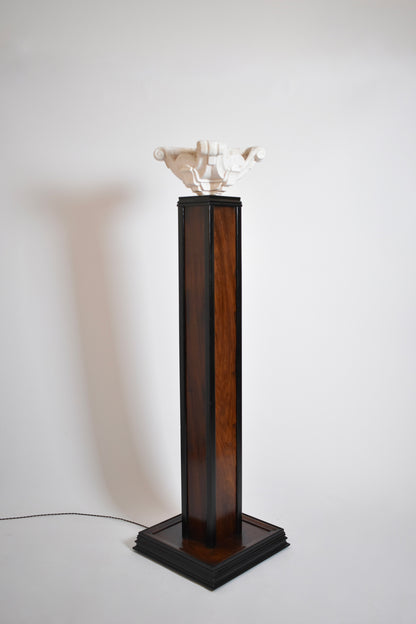 Wood and plaster floor lamp, 1930s.