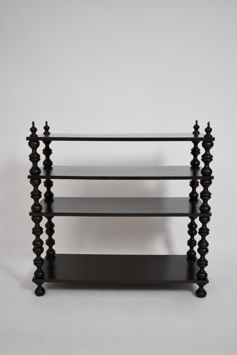 Ebonised turned wood bookshelves console, 1950s.