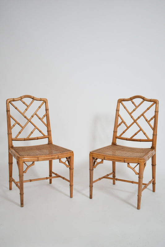 Pair of faux bamboo and canning chairs, 1970s.