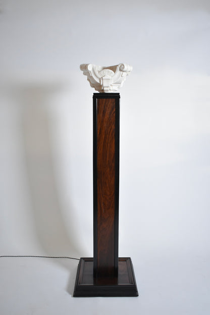 Wood and plaster floor lamp, 1930s.