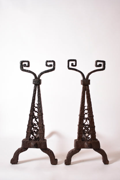 Pair of Directoire period andirons, XIXth c.