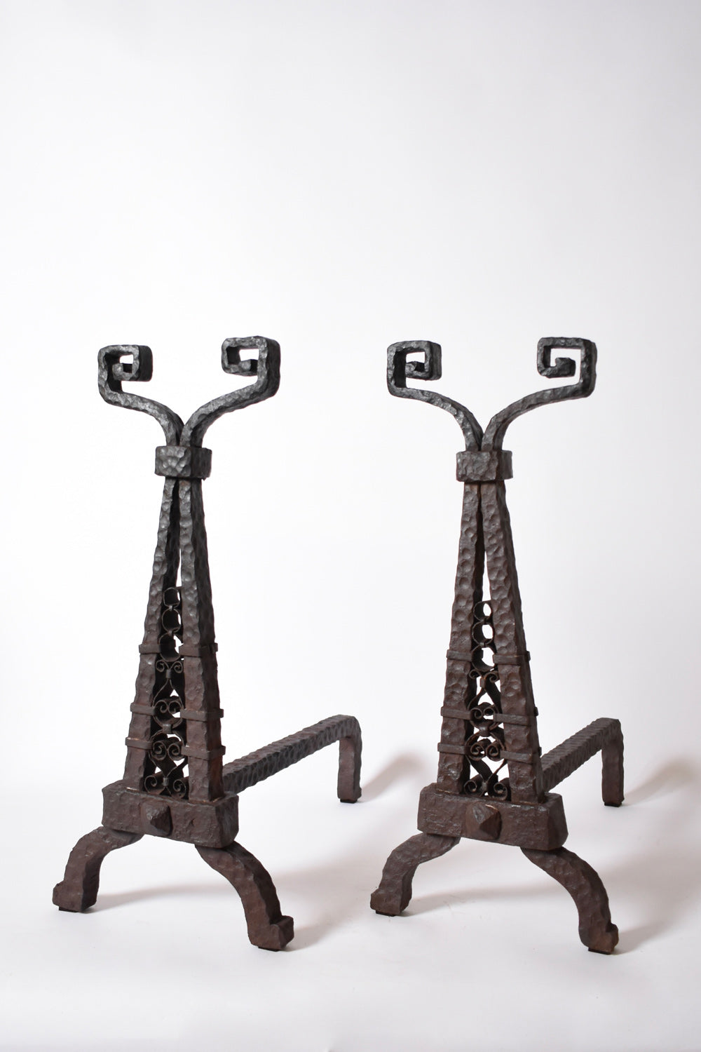 Pair of Directoire period andirons, XIXth c.
