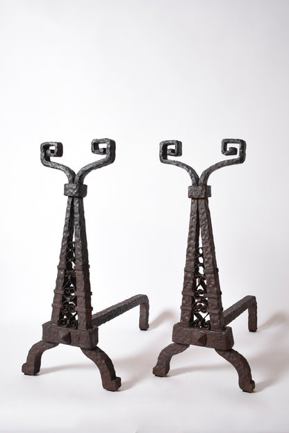 Pair of Directoire period andirons, XIXth c.