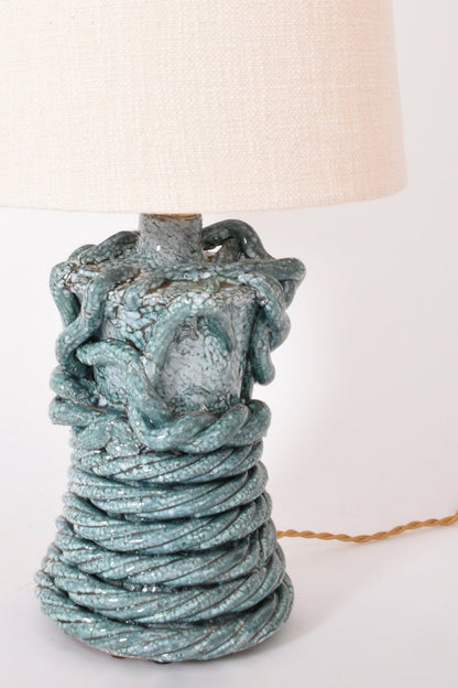 "Kasaï" Gorgone turquoise ceramic lamp 32cm, Barracuda Edition.