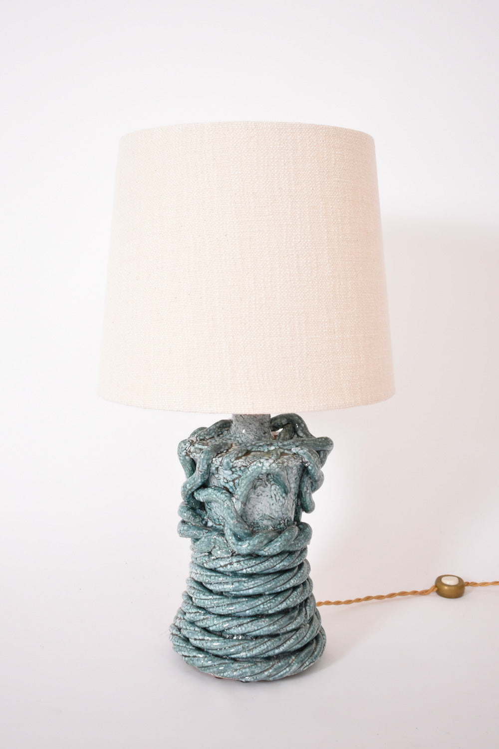 "Kasaï" Gorgone turquoise ceramic lamp 32cm, Barracuda Edition.