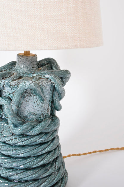 "Kasaï" Gorgone turquoise ceramic lamp 32cm, Barracuda Edition.