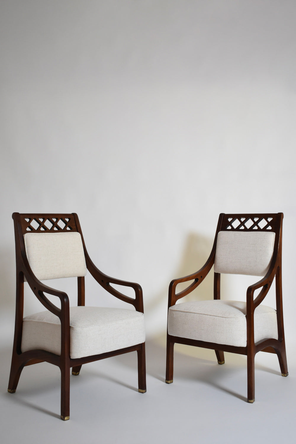 Pair of high back crosspieces armchairs, 1960s.