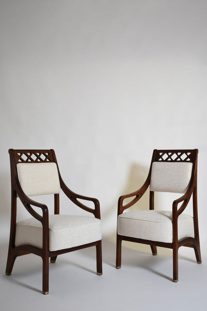 Pair of high back crosspieces armchairs, 1960s.