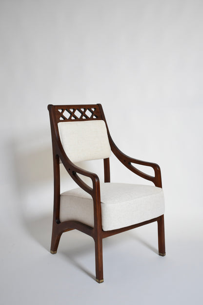 Pair of high back crosspieces armchairs, 1960s.