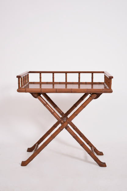 Faux bamboo wooden folding table console, 1920s.